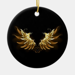 Ornamento De Cerâmica Asas de Anjo Douradas em fundo Preto