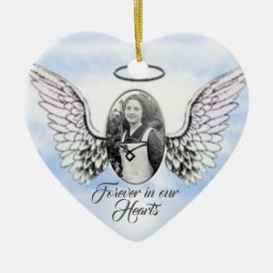 Ornamento De Cerâmica Asas do anjo da foto e memorial personalizados do