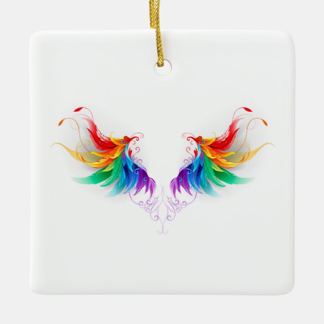 Ornamento De Cerâmica Asas Fluffy Rainbow (Frente)