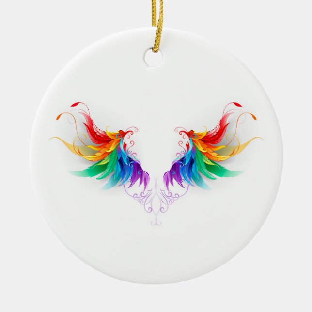 Ornamento De Cerâmica Asas Fluffy Rainbow (Frente)