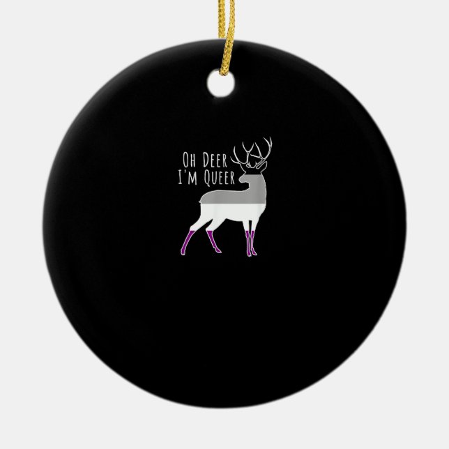 Ornamento De Cerâmica Asexual Flag Oh Deer Queer Pride Funny LGBT Design (Frente)
