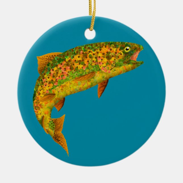 Ornamento De Cerâmica Aspen Leaf Rainbow Trout 2 (Frente)