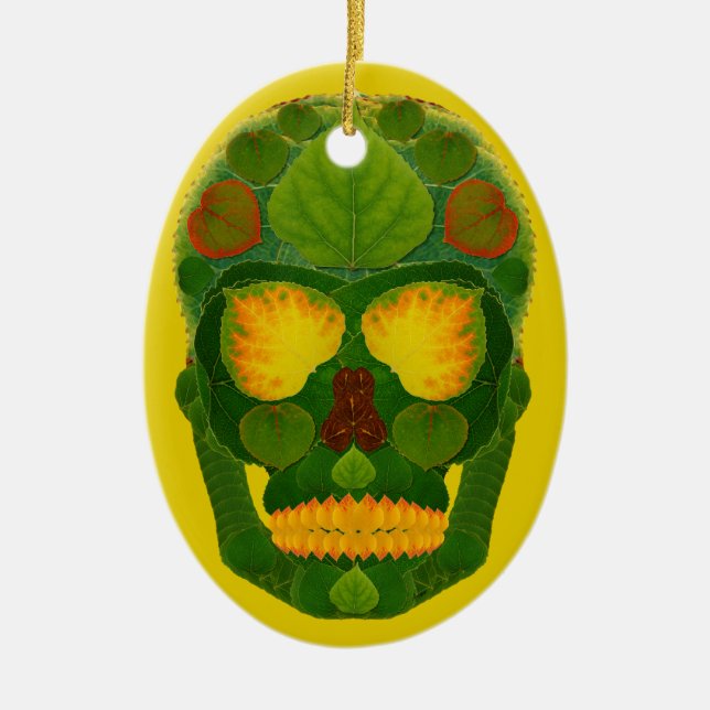 Ornamento De Cerâmica Aspen Leaf Skull 9 Cerâmica Ornament (Frente)