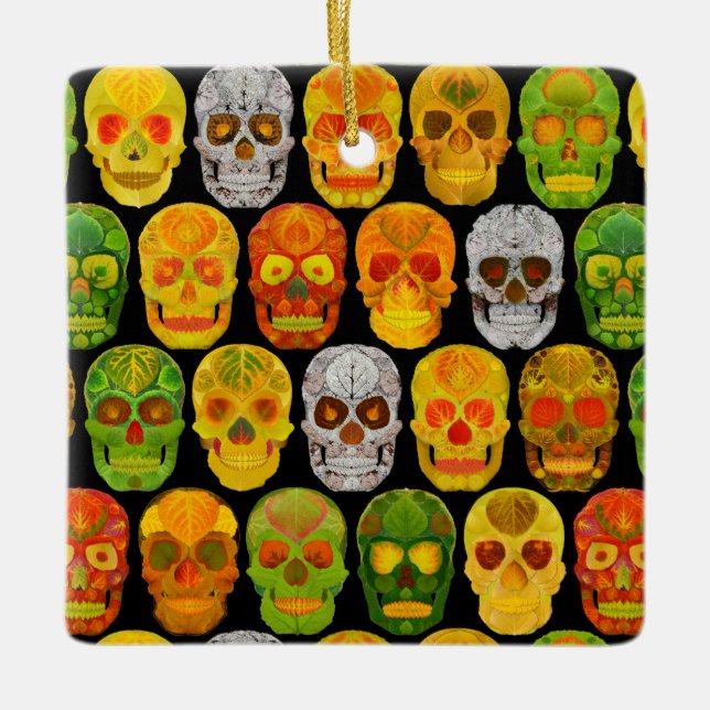 Ornamento De Cerâmica Aspen Leaf Skulls padrão sem falhas 2018 (Frente)