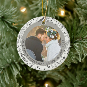 Ornamento De Cerâmica Aspen Winter   Primeiro Natal como Sr. e Sra. Botâ