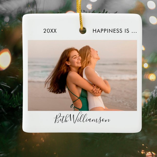 Ornamento De Cerâmica Assinatura do roteiro Felicidade é ter 2 amigos fo (Criador carregado)