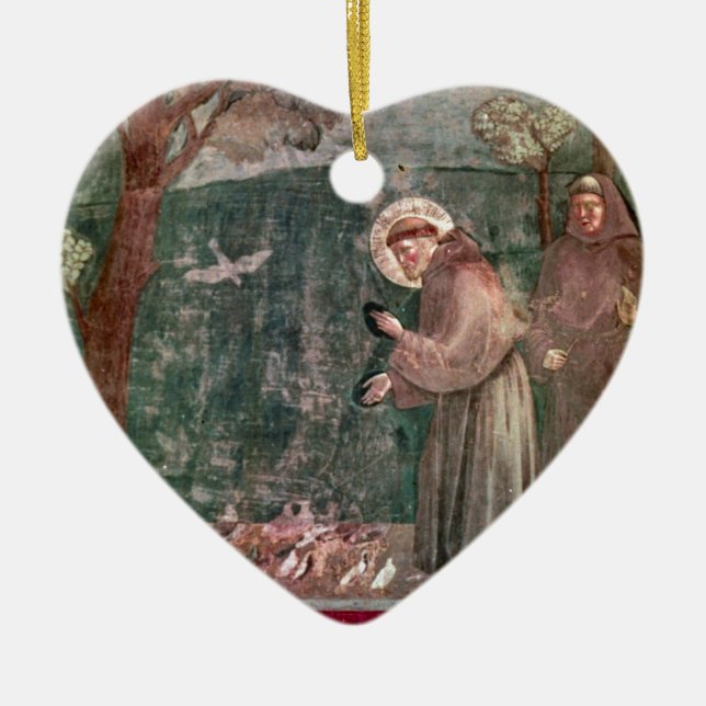 Ornamento De Cerâmica Assisi, St Francis e os pássaros (Frente)