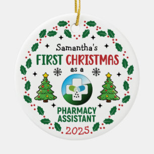 Ornamento De Cerâmica Assistente de Farmácia Primeiro Natal Personalizad