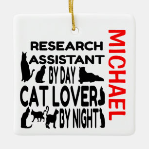 Ornamento De Cerâmica Assistente de Pesquisa ama Cats PERSONALIZADO