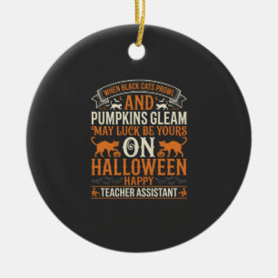 Ornamento De Cerâmica Assistente de Professor de Halloween Gatos Pretos