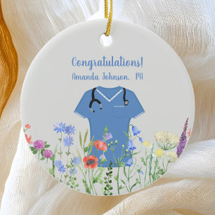 Ornamento De Cerâmica Assistente médico PA personalizado Esfregões azuis