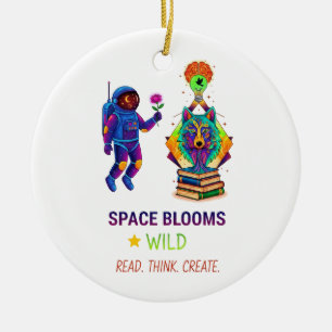 Ornamento De Cerâmica Astronauta Cyberpunk e Pingente de Arte de Lobo -