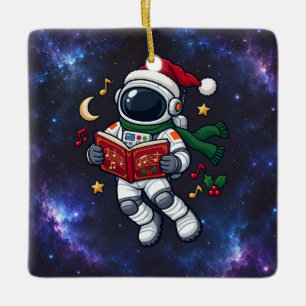 Ornamento De Cerâmica Astronauta de Natal Cantando Canções de Natal no E