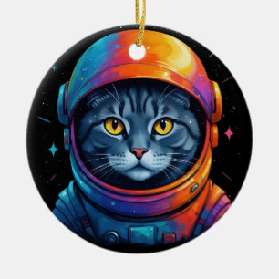 Ornamento De Cerâmica Astronauta do Espaço Gato Engraçado Lover Gato