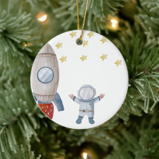 Ornamento De Cerâmica Astronauta Personalizado para Bebês Primeiro Natal