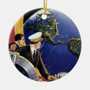 Ornamento De Cerâmica Astronautas da ficção científica do vintage que