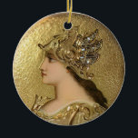 ORNAMENTO DE CERÂMICA ATHENA PORTRAIT COM HELMET DE OURO E GRIFFINS<br><div class="desc">Elegante design de monograma de pedra de sapphire azul 3D com esmalte de ouro Art Nouveau Miniatura: Athena .Artística Holiday Enfeites de natal , </div>