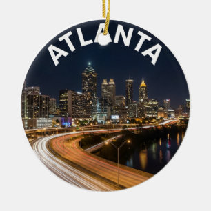 Ornamento De Cerâmica Atlanta Georgia Silhueta, Luzes Noturnas da Cidade