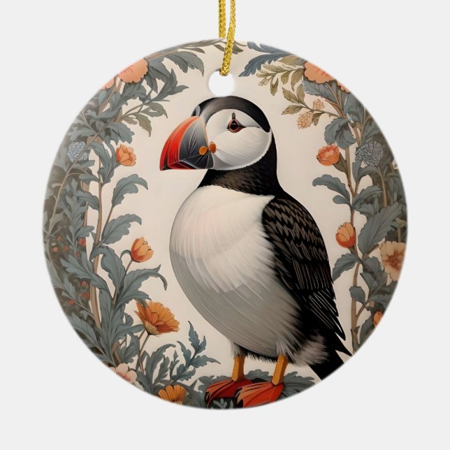 Ornamento De Cerâmica Atlantic Puffin William Morris Inspirou Floral (Frente)
