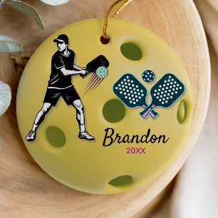 Ornamento De Cerâmica Atleta Verde Retro Jogador de Pickleball