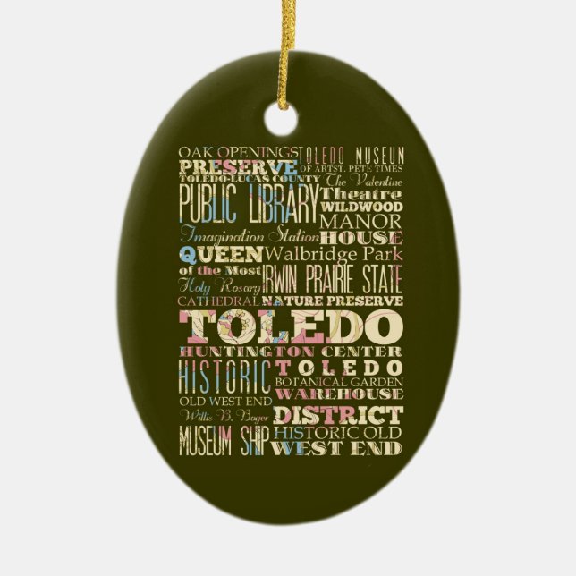 Ornamento De Cerâmica Atrações & lugares famosos de Toledo, Ohio. (Frente)