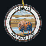 Ornamento De Cerâmica Aulavik National Park Canada Musk Ox Vintage<br><div class="desc">Trabalho de arte de vetor do Parque Nacional de Aulavik. O parque é conhecido pelo acesso ao rio Thomsen,  um dos rios mais navegáveis do norte da América do Norte.</div>