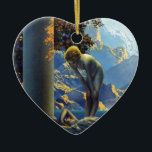 Ornamento De Cerâmica Aurora de Maxfield Parrish<br><div class="desc">A " aurora" Maxfield Parrish, 1922, mostra uma cena sonhadora de uma jovem mulher que encontra-se entre duas colunas com uma paisagem azul do fundo dos lapis. Estar sobre ela é um espírito androgynous misterioso. Este impressão do vintage era um do mais populares de seu tempo. Comissão pela empresa de...</div>