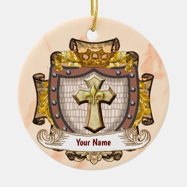 Ornamento De Cerâmica Aurum Family Crest Surname (Frente)