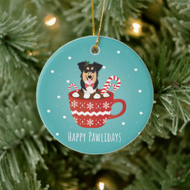 Ornamento De Cerâmica Aussie Mix Christmas Happy Pawlidays 