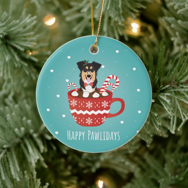 Ornamento De Cerâmica Aussie Mix Christmas Happy Pawlidays  (Árvore)