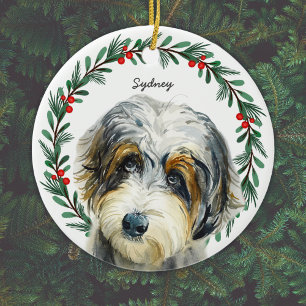 Ornamento De Cerâmica Aussiedoodle Christmas Wreath Personalizado