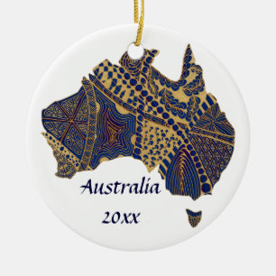 Ornamento De Cerâmica Australia Doodle Tan Red Blue