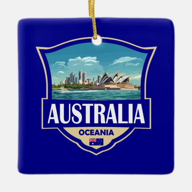 Ornamento De Cerâmica Australia Illustration Retro Badge (Frente)