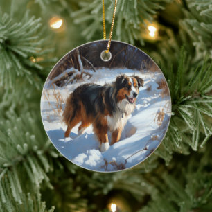 Ornamento De Cerâmica Australian Shepherd Deixe Nevar Natal