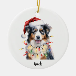 Ornamento De Cerâmica Australian Shepherd Personalizado Natal Cachorro