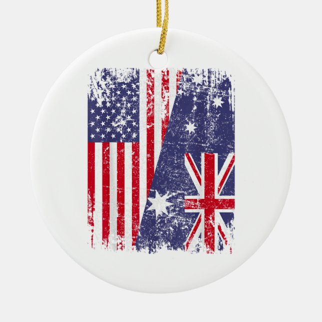 Ornamento De Cerâmica AUSTRALIANA ROOTS Half American Flag AUSTRÁLIA (Frente)
