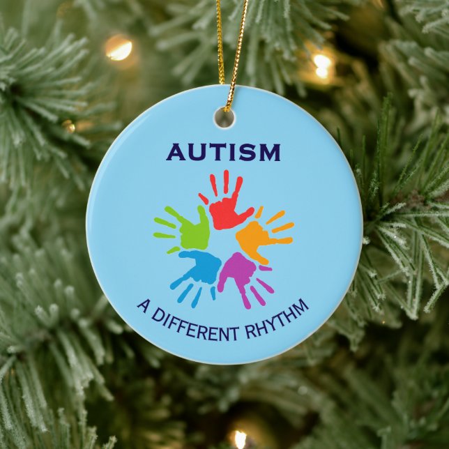Ornamento De Cerâmica Autism A Different Rhythm Handprint Christmas (Árvore)