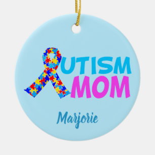 Ornamento De Cerâmica Autismo Mãe Dia de as mães de Monograma Azul Cor