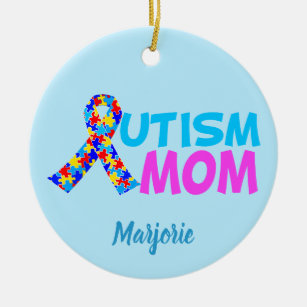 Ornamento De Cerâmica Autismo Mãe Dia de as mães de Monograma Azul Cor-d