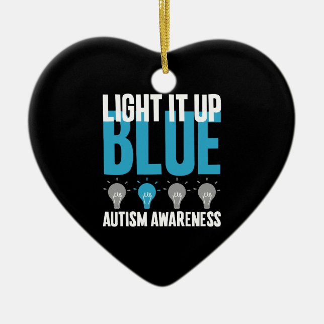 Ornamento De Cerâmica Autismo Sensibilização Mês Suporte Acende Azul (Frente)