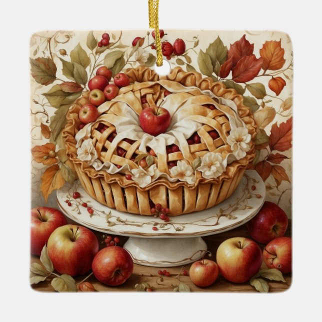 Ornamento De Cerâmica Autumn Apple Pie Ornament (Frente)