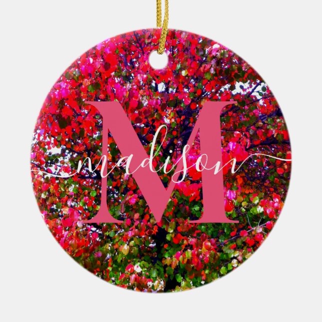 Ornamento De Cerâmica Autumn Changing Leaves, árvores impressionistas ro (Frente)