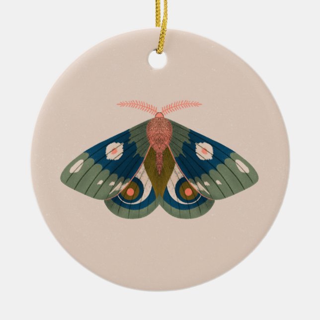 Ornamento De Cerâmica Autumn Nights Green Blue Moth (Frente)