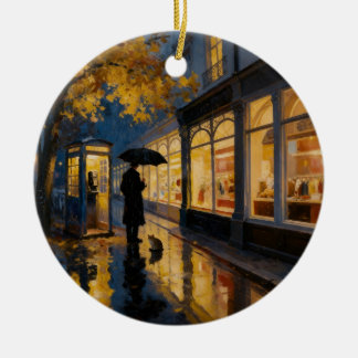 Ornamento De Cerâmica Autumn Rain Phone Booth Ornament