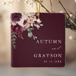 Ornamento De Cerâmica Autumn Romance Elegant Burgundy Wedding Photo<br><div class="desc">This wedding ceramic ornament features a watercolor floral bouquet of dahlia,  garden rose,  and hydrangea in burgundy red,  maroon,  blush pink with a photo on the back. For more advanced customization of this design,  please click the BLUE DESIGN TOOL BUTTON. Matching items are also available.</div>