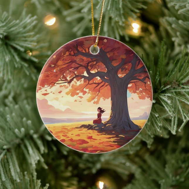 Ornamento De Cerâmica Autumn Tree Prayer Girl (Árvore)