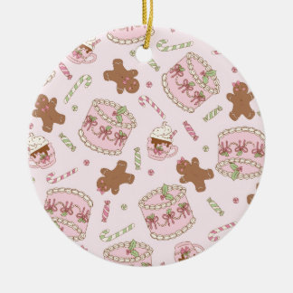 Ornamento De Cerâmica Avental de Natal com Bolo Pastel Rosa e Laço Aconc