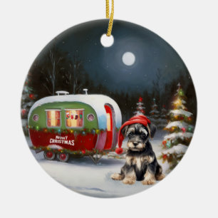 Ornamento De Cerâmica Aventura de Natal da Caravana do Schnauzer de Inve
