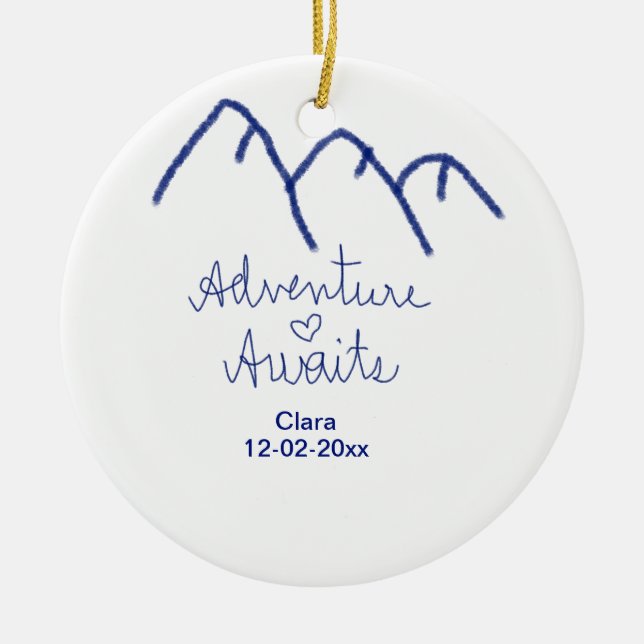 Ornamento De Cerâmica Aventura espera coração da montanha azul adicionar (Frente)