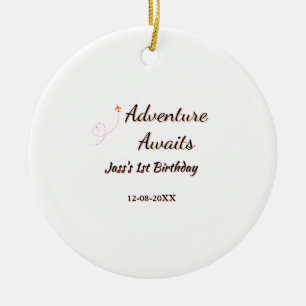 Ornamento De Cerâmica Aventura espera nome data de 1º aniversário planej